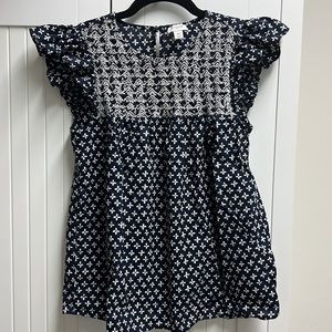 JCREW flutter sleeve blouse. SZ XS, Blue Print